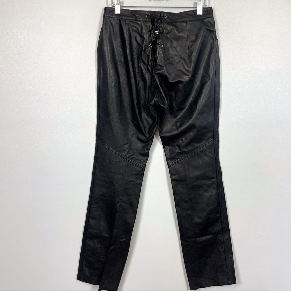 Harley-Davidson Black Leather Pants Women’s Size 10 | Lace-Up Back | 34” Inseam - Picture 2 of 5